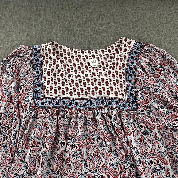 GAP Cottage Core‎ Blouse Long Balloon Sleeve Medium Paisley Top Relaxed Fit - Picture 3 of 11